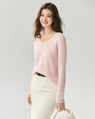 100% Cashmere V-Neck Ribbed Knit Sweater