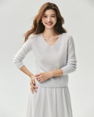 100% Cashmere V-Neck Ribbed Knit Sweater
