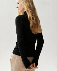 100% Pure Cashmere Button-Cuff Fitted Knit Top