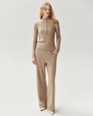 100% Pure Cashmere Button-Cuff Fitted Knit Top