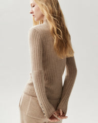 100% Pure Cashmere Button-Cuff Fitted Knit Top