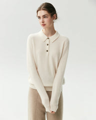 100% Pure Cashmere Collared Long Sleeve Knit Top