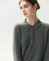 100% Pure Cashmere Collared Long Sleeve Knit Top
