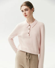 100% Pure Cashmere Collared Long Sleeve Knit Top
