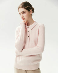 100% Pure Cashmere Collared Long Sleeve Knit Top
