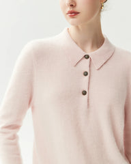 100% Pure Cashmere Collared Long Sleeve Knit Top