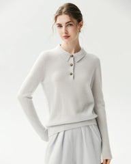 100% Pure Cashmere Collared Long Sleeve Knit Top