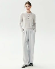 100% Pure Cashmere Collared Long Sleeve Knit Top