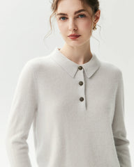 100% Pure Cashmere Collared Long Sleeve Knit Top