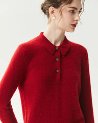 100% Pure Cashmere Collared Long Sleeve Knit Top
