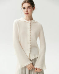 100% Pure Cashmere Crochet-Trim Hooded Cardigan