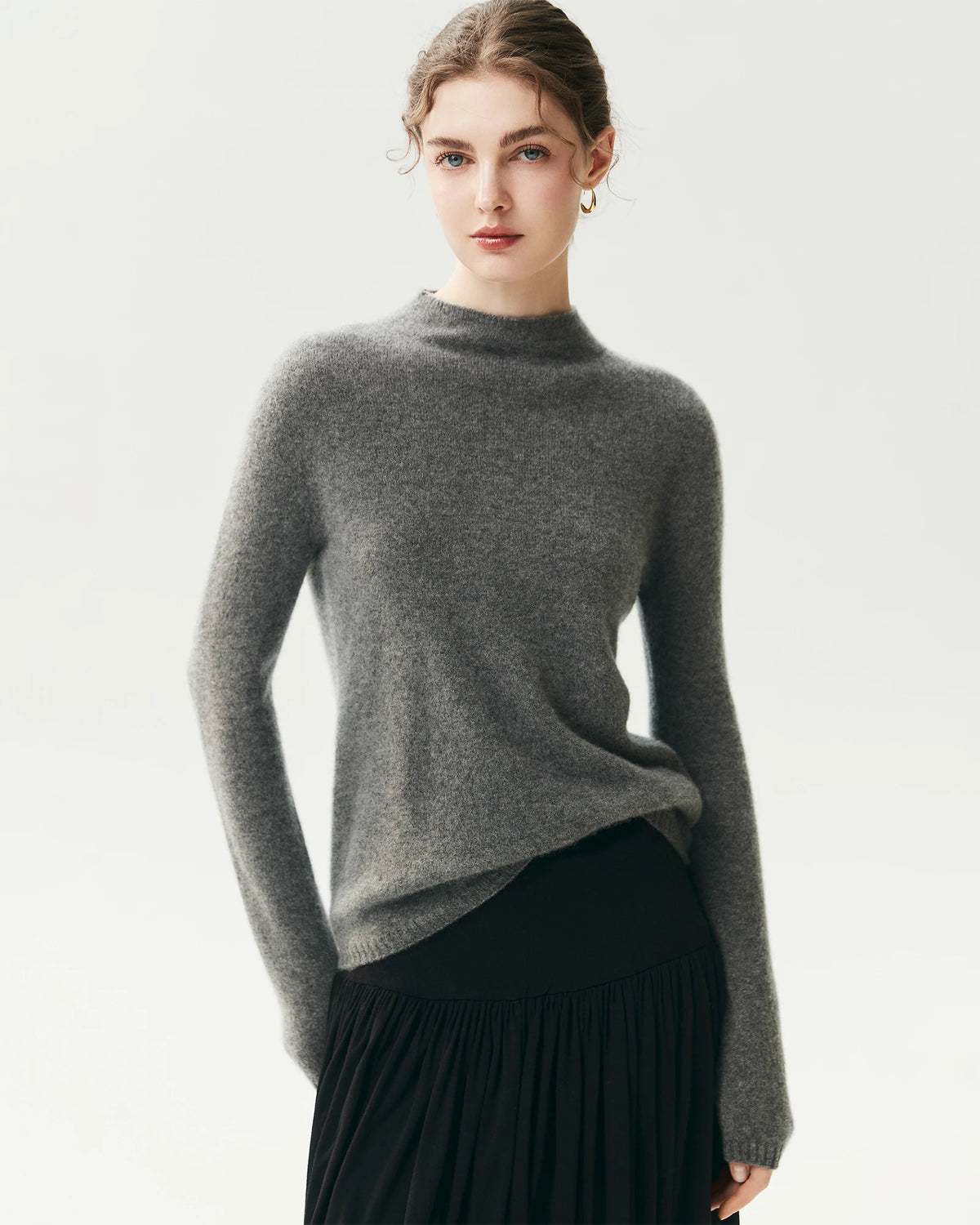 100% Pure Cashmere Funnel Neck Knit Top