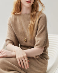 100% Cashmere Batwing Sleeve Boatneck Knit Top