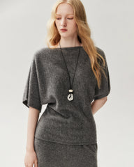 100% Cashmere Batwing Sleeve Boatneck Knit Top