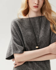 100% Cashmere Batwing Sleeve Boatneck Knit Top