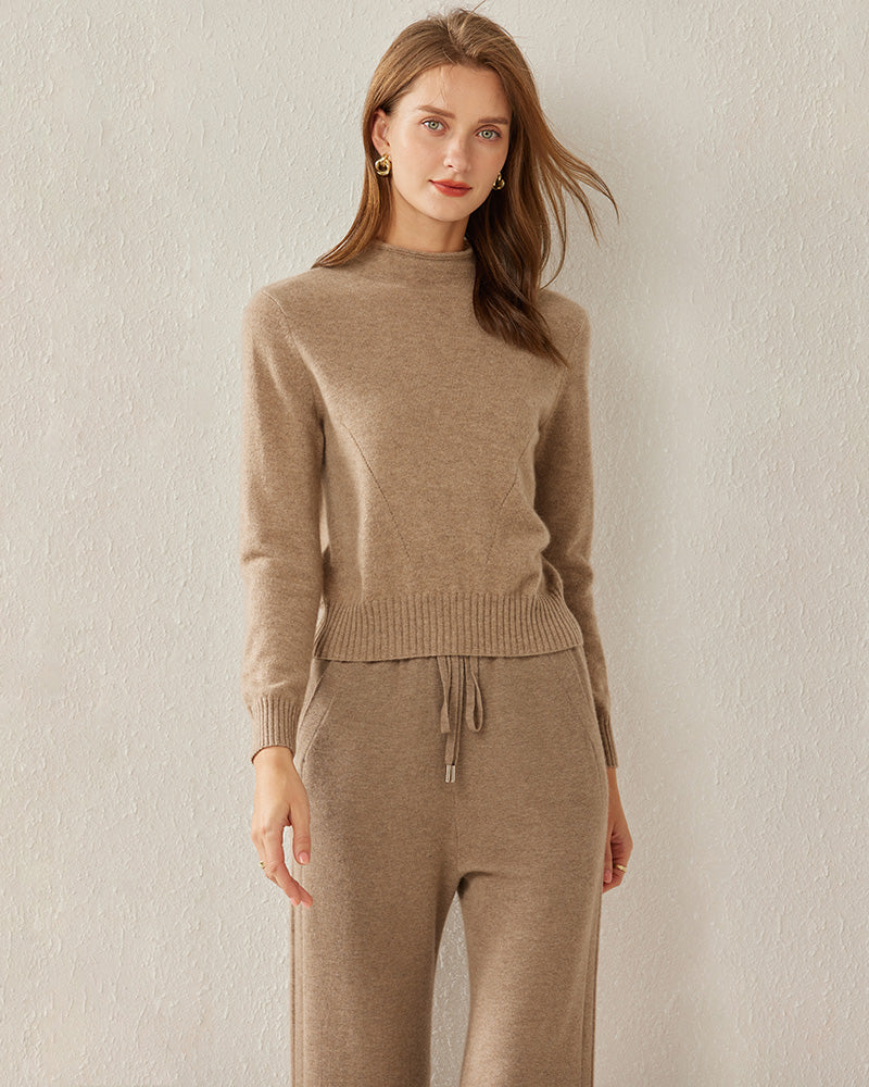 Women's Cashmere Mock Neck Sweater, Khaki