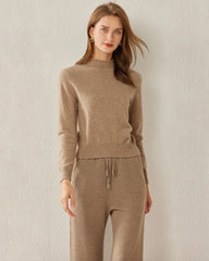 Women's Cashmere Mock Neck Sweater, Khaki