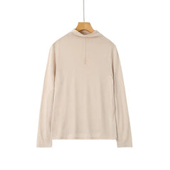 100% Silk Mock-Neck Top, Beige
