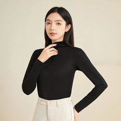 100% Silk Mock-Neck Top, Black