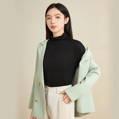 100% Silk Mock-Neck Top, Black