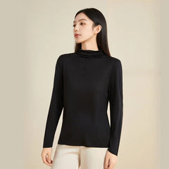 100% Silk Mock-Neck Top, Black