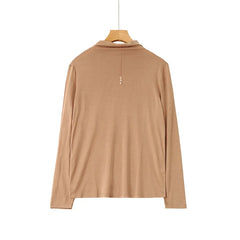 100% Silk Mock-Neck Top, Dark Beige