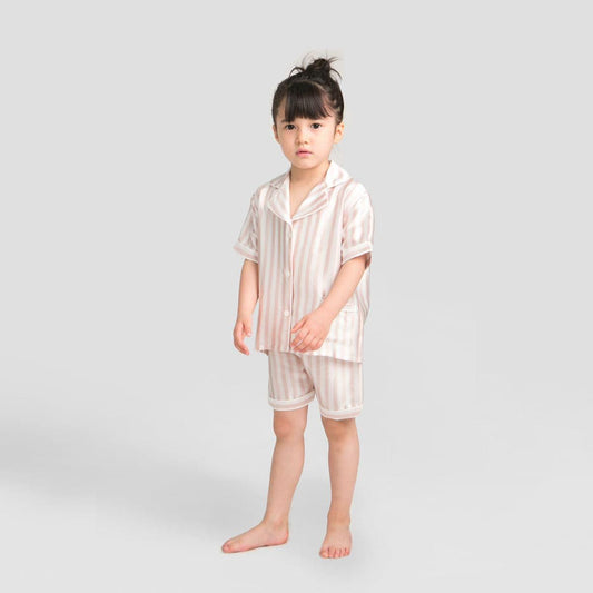 Short Stripe Pajamas Set Kid's Silk Nightwear