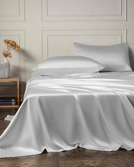 19 Momme 4PCS Silk Flat Sheet and Fitted Sheet Set, Grey