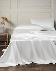 19 Momme 4PCS Silk Flat Sheet and Fitted Sheet Set, White
