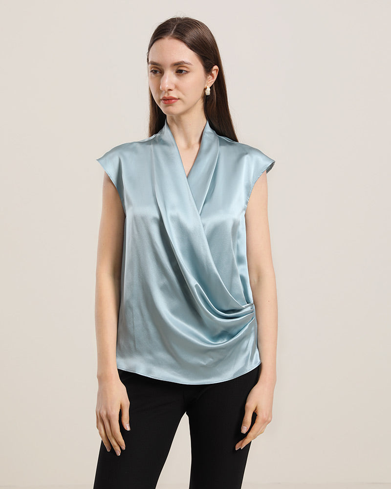 Sleeveless V-Neck Top Silk Blouse - DAISYSILK UK