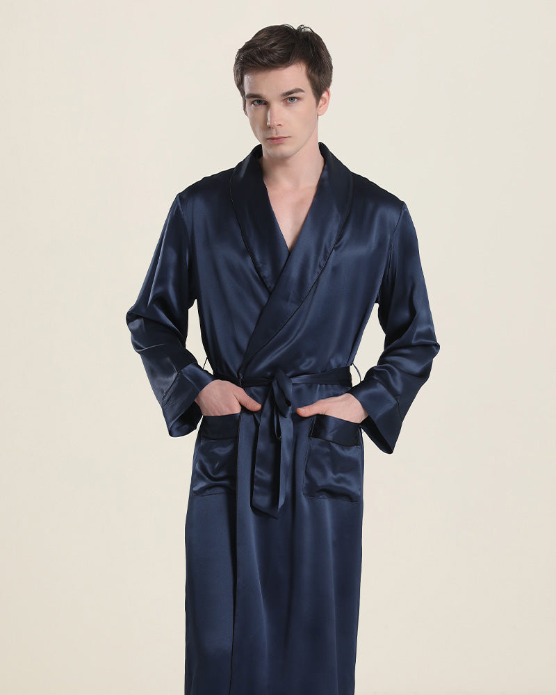 Men's Silk Robe Luxury Lightweight Robes for Men Long Sleeve Full ...