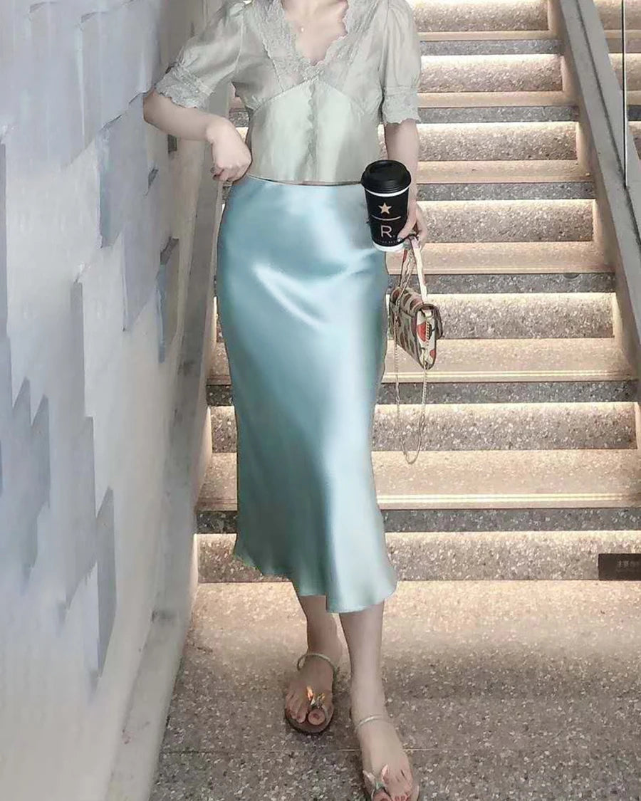Versatile Silk Midi Skirts with Elastic Waistband - DAISYSILK UK
