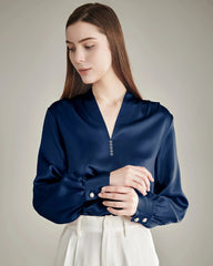 Women's Rhinestone Buttons Silk Blouse