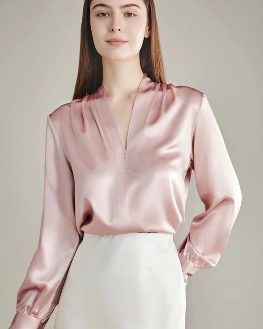 Women's Rhinestone Buttons Silk Blouse