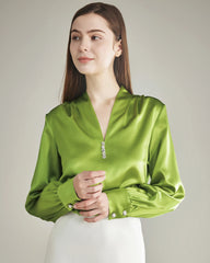 Women's Rhinestone Buttons Silk Blouse