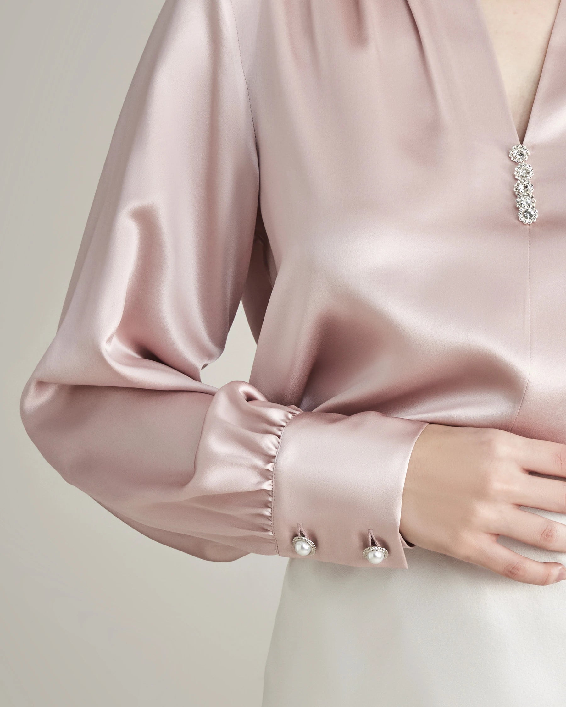 Silk Blouse V-neck Shirt Top for Women Rose Pink