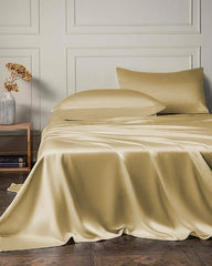 22 Momme 4PCS Silk Flat Sheet and Fitted Sheet Set, Gold