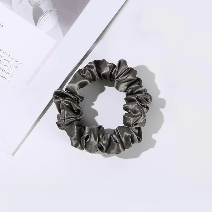 Silk Hair Loop Scrunchy, Dark Grey