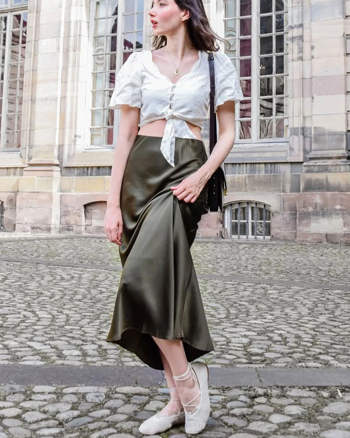 22 Momme Silk Maxi Skirt, Moss Green