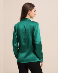 Long-Sleeve V-Neck Wrap Silk Shirt