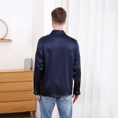 Polo Collar Silk Long Shirt For Men