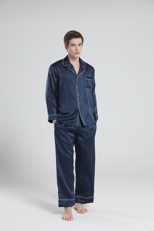 Casual Lapel Collar Silk Pajamas Set for Men