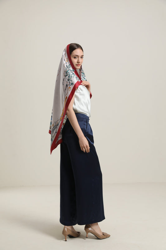 Silk Graceful Scarf with Boat Pattern