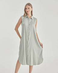 Belted Shirt Dress Sleeveless Silk Dress