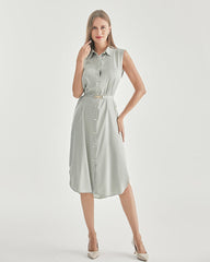 Belted Shirt Dress Sleeveless Silk Dress