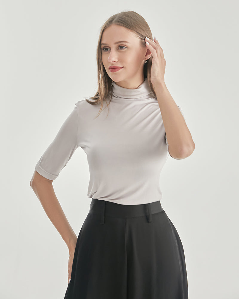 Knit Turtleneck T-shirt - DAISYSILK UK
