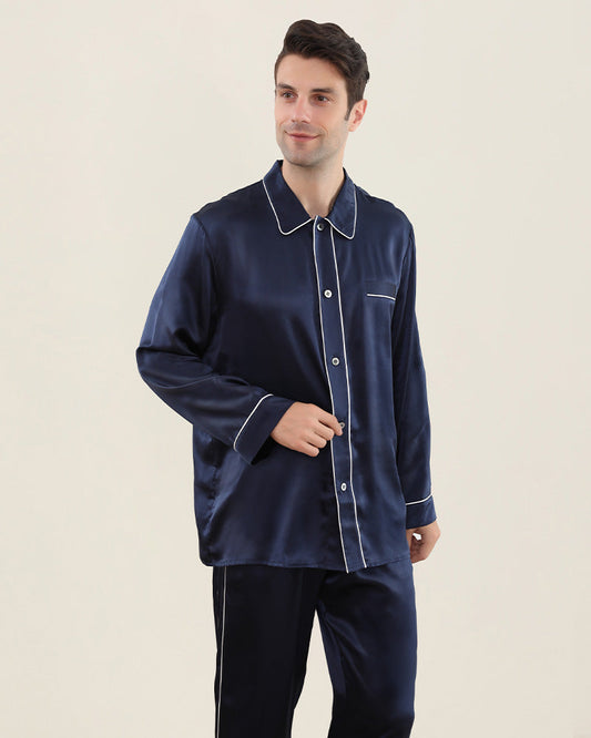 At Home - 22Momme Double Button Silk Pajamas Set For Men