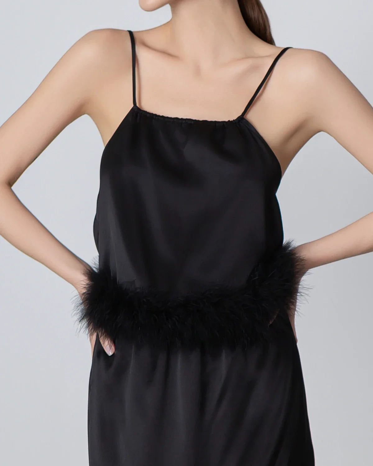 Backless Silk Camisole and Silk Maxi Skirt Set, Black