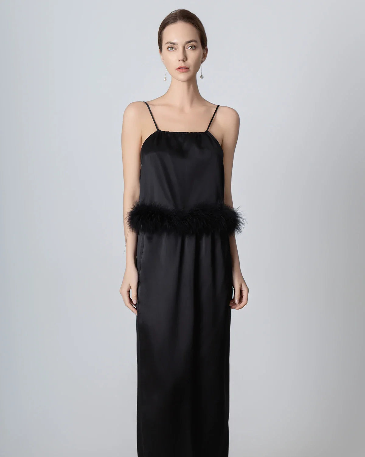 Backless Silk Camisole and Silk Maxi Skirt Set, Black