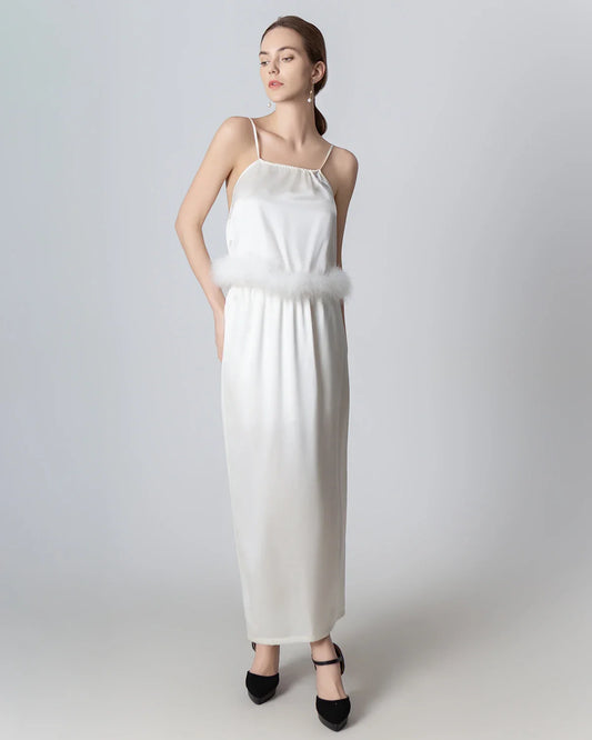 Backless Silk Camisole and Silk Maxi Skirt Set, White